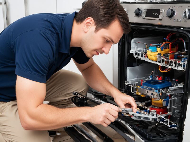 Professional appliance maintenance technician performing tune-up service
