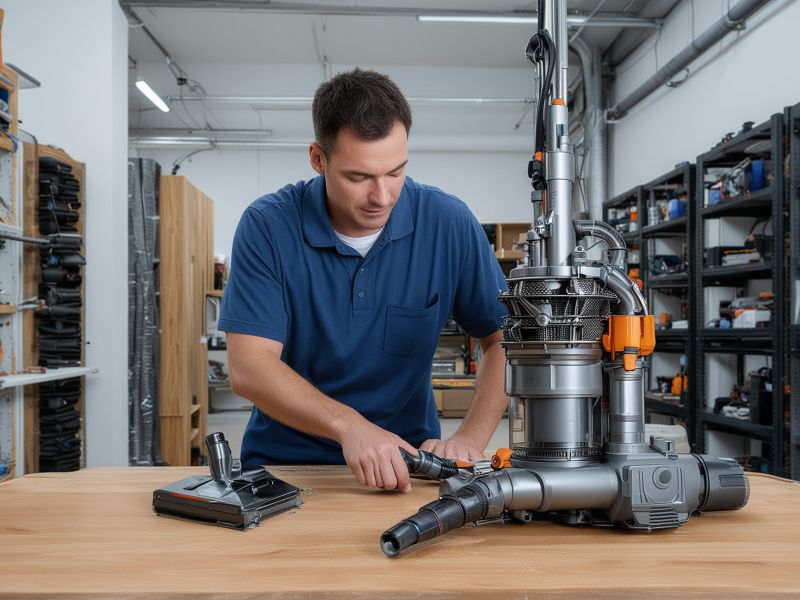 Professional appliance repair technician working in workshop