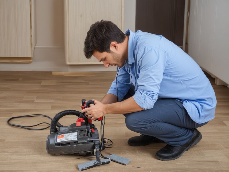 Professional vacuum cleaner repair technician at work